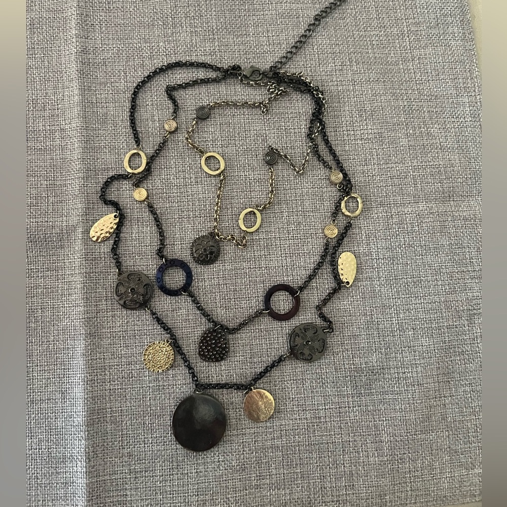 Boho Layered Coin Statement Necklace Mixed Metal - image 4